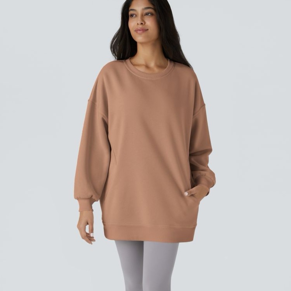 Halara Round Neck Long Sleeve Pocket Oversize Fleece Casual Sweatshirt Size M